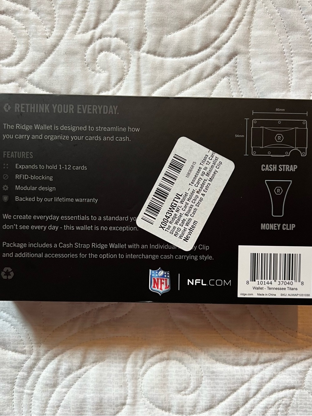 Ridge NFL Tennessee Titans Slim RFID-Blocking Card Holder w/Cash Strap - Blue - Picture 2 of 5
